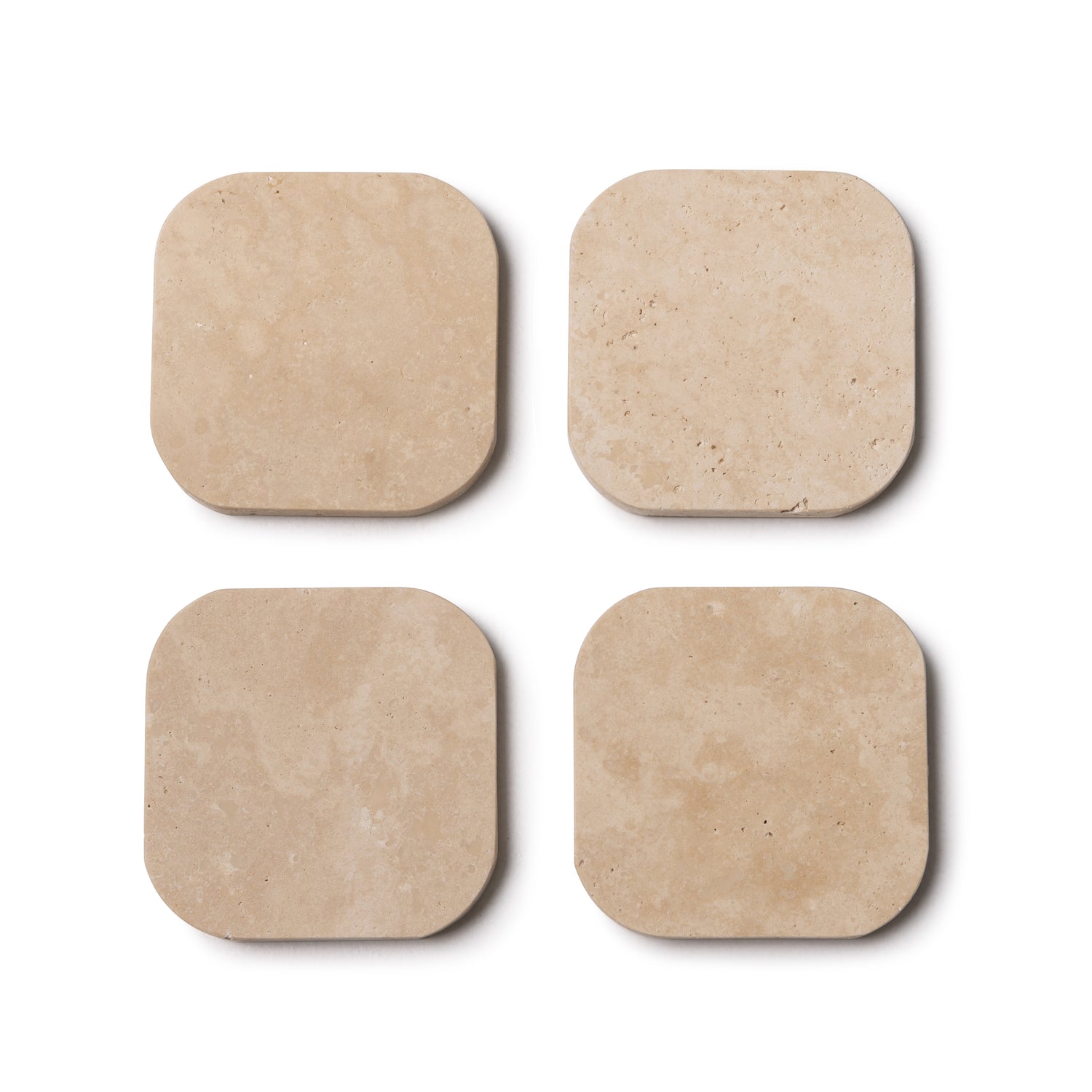 Travertine onderzetter - organisch - set van 4 stuks - 10x10x1cm