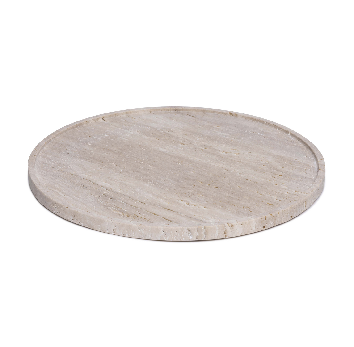 Travertine tray round with edge